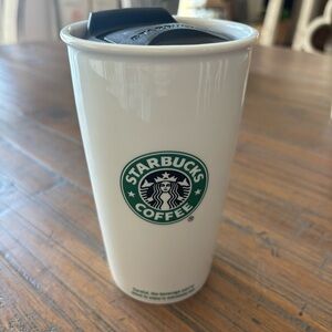 Starbucks 12oz 2009 ceramic travel mug with black lid
